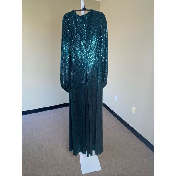 Mac Duggal NWT Disco Stretch Blouson Sleeve Gown in Bottle Green Size 8 - Picture 7 of 8
